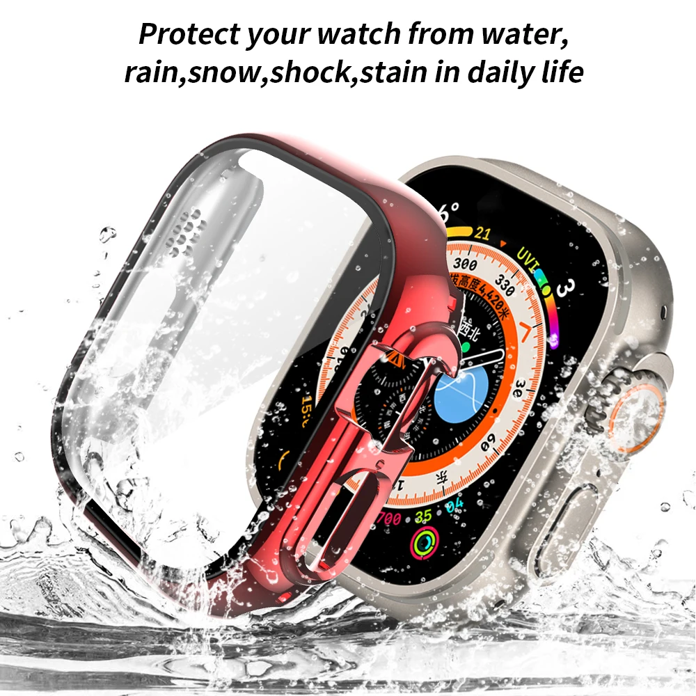 Color Plating Protector Cover For Apple Watch Ultra 49mm Case Screen Protector Glass+Cover for iWatch Series 8/7 41mm 45mm Case