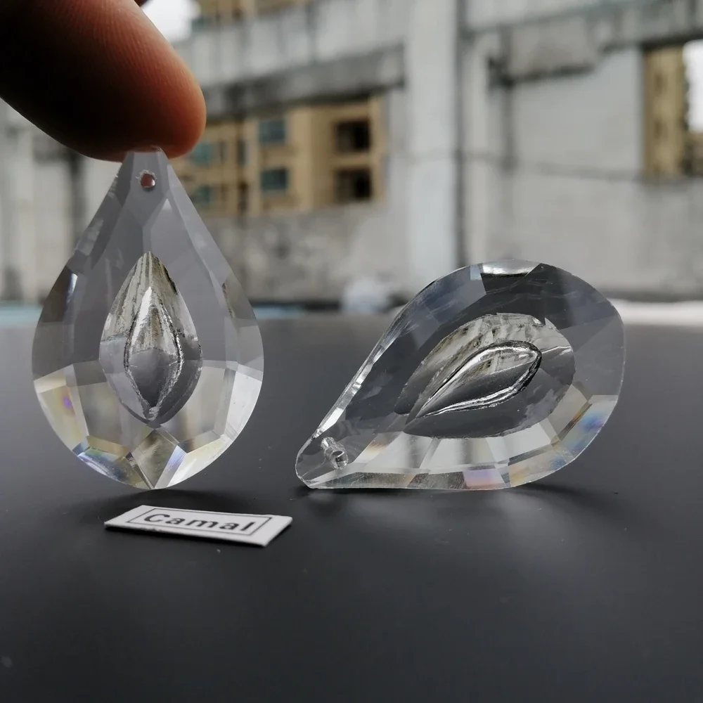 Camal 2PCS 50mm K9 Clear Pipa Shaped Crystal Glass Prisms Pendants Drop SunCatcher Lamp Lighting Chandelier Part Hanging Decor
