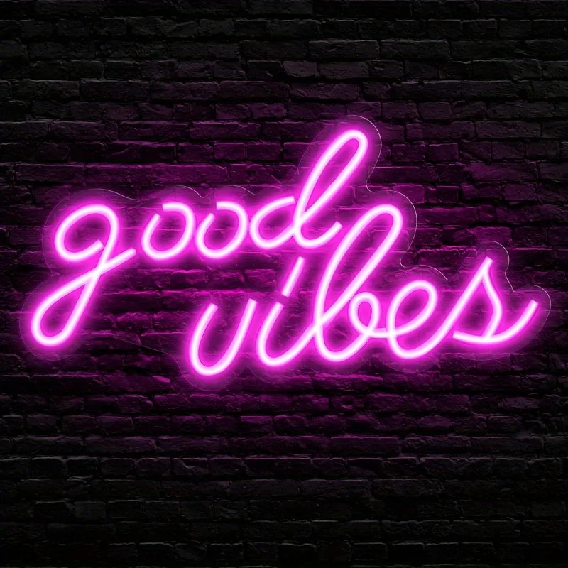 

1 шт. розовая неоновая вывеска Good Vibes-неоновые огни для спальни, светодиодные неоновые вывески для декора стен