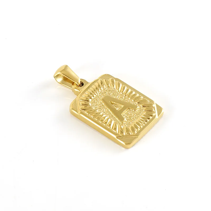 Stainless Steel 18K Gold Plated 26 A-Z Initials Square Pendant Personalized Name Customization