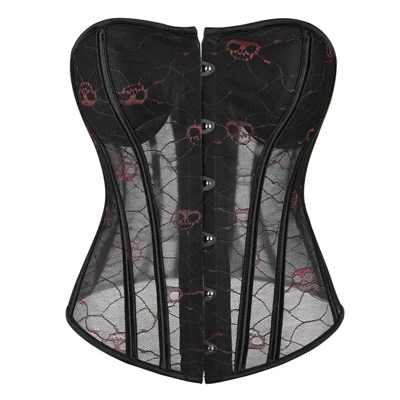 

Sexy Corsets Bustiers Skull Lingerie Plus Size Burlesque Costumes Tops Mesh Lingerie Corselet Overbust Lace Up Clubwear korsett