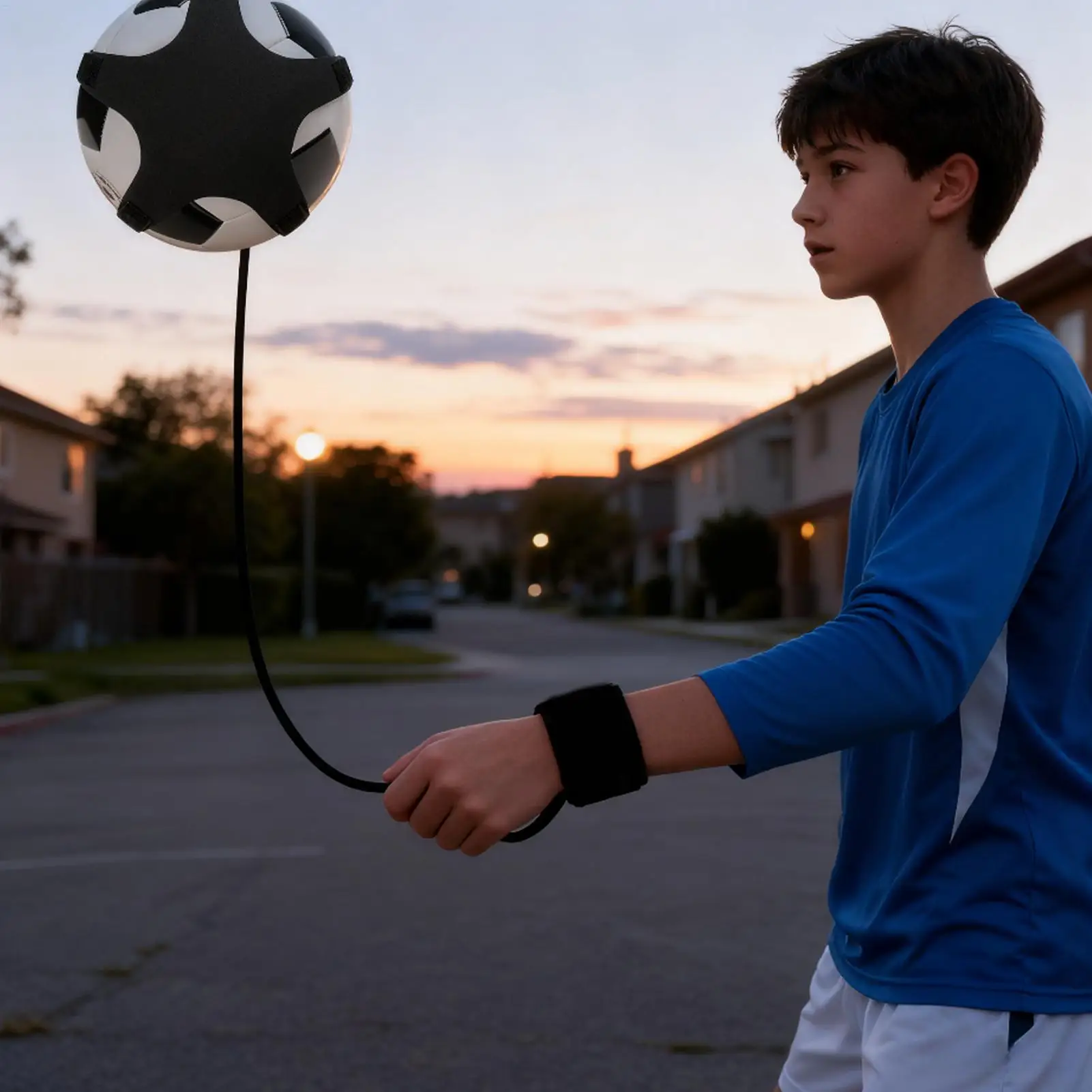 أداة تدريب كرة القدم مع سلسلة معصم قابلة للتعديل، مساعدة تدريب للأولاد والبنات في المدرسة في الفناء الخلفي