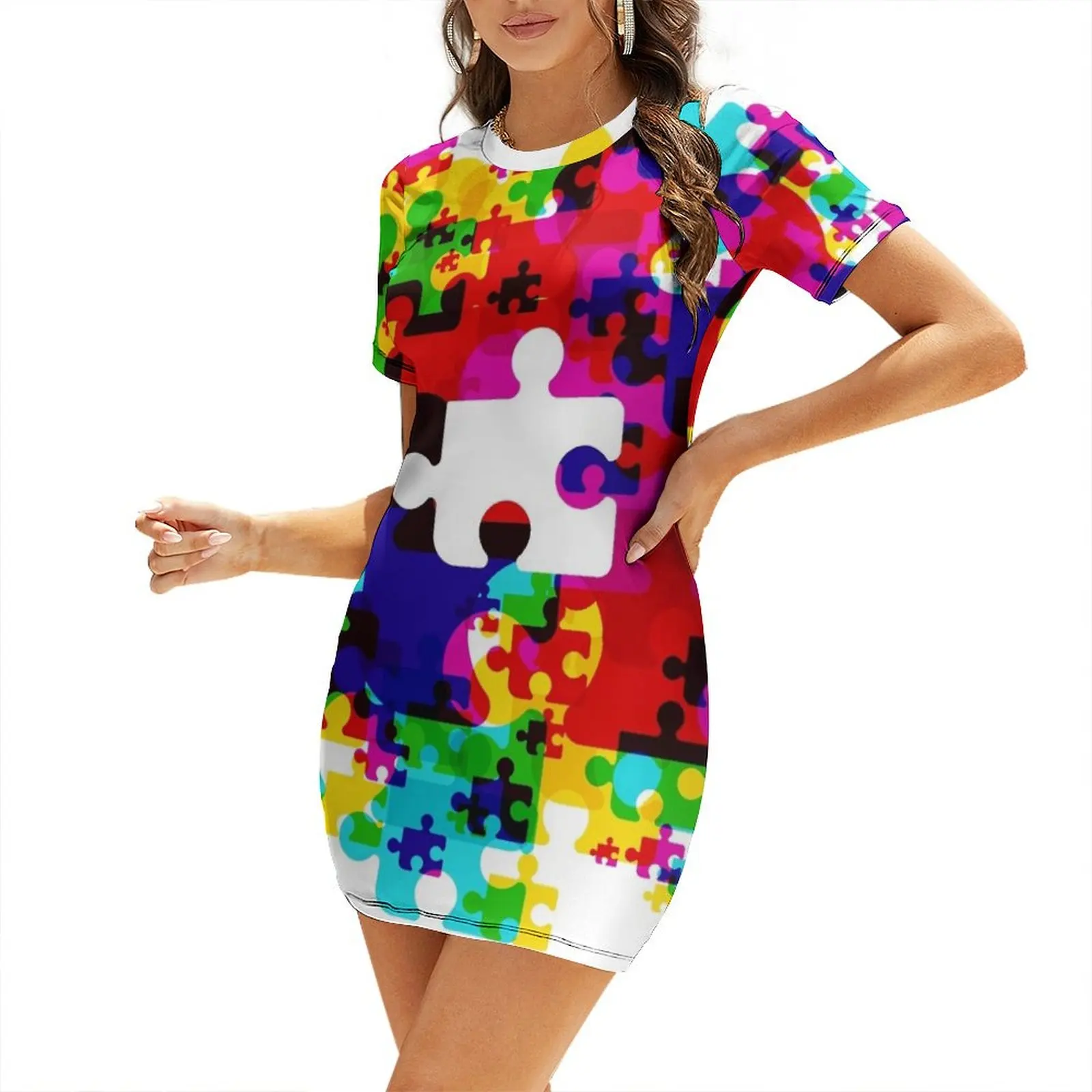 Jigsaw Pieces Short Sleeved Dress dresses with long sleeves elegant party dresses for women 2025