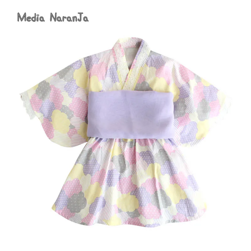 Spring Summer  Autumn New Kimono Printing Pattern Bathrobe Dress Japanese Girls\' Dress