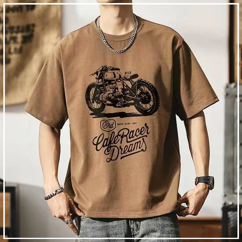 

Trend Casual Creative Vintage Distress Streetwear Pure Cotton Printing Skin Friendly Men's Fashion Short Sleeves Summer 2024