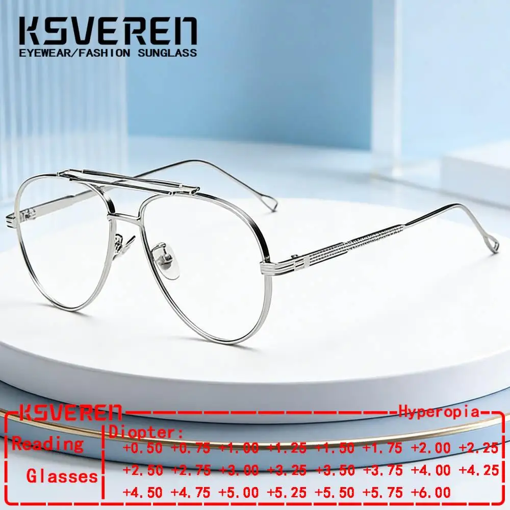 Metal Double Bridge Pilot Anti Blue Light Reading Glasses Men Women Designer Finished Prescription Optical Eyewear Readers