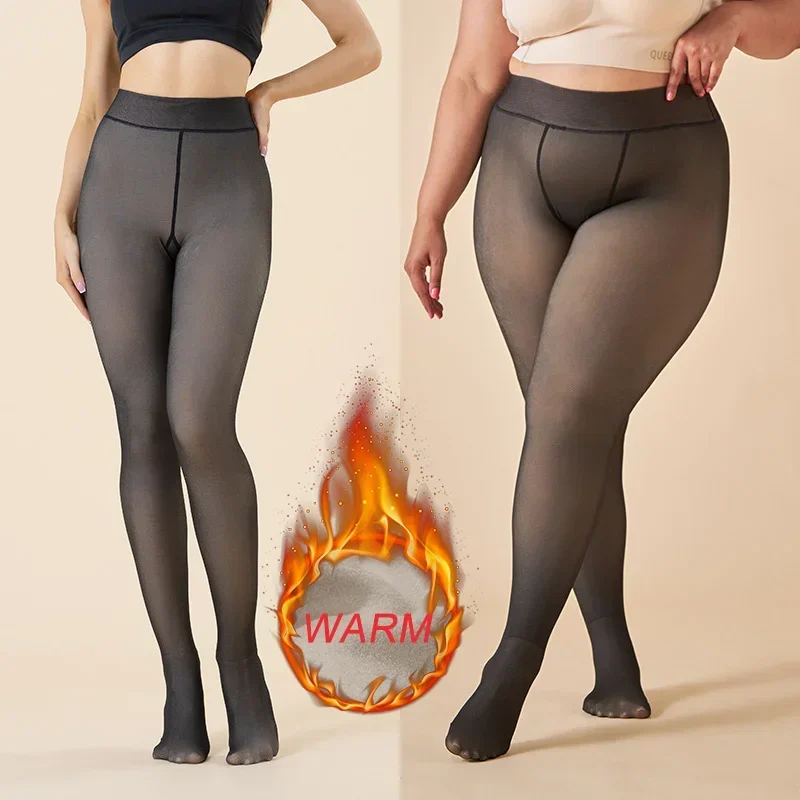 Large Size Women's Warm Tights For Winter Elastic High Waisted Fleece Insulated Leggings Thermal Stockings Woman Sexy Pantyhose