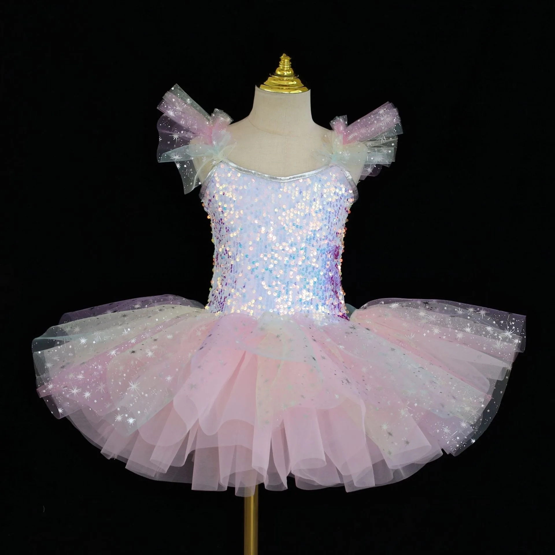 ชุดบัลเลต์เด็กสีรุ้ง กระโปรงบัลเลต์เด็กผู้หญิงประดับเลื่อม กระโปรงเจ้าหญิงสำหรับเด็ก ชุดเต้นรำ ชุดเลโอตาร์ด กระโปรงชั้นใน