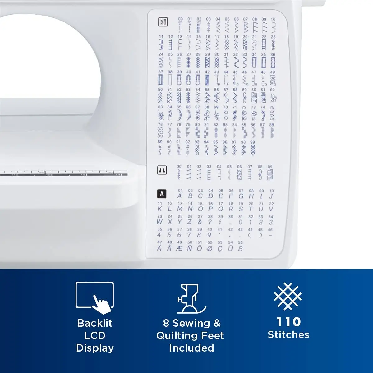 Imagem -04 - Máquina de Costura e Quilting Computadorizada 165 Pontos Embutidos Display Lcd Mesa Larga Incluídos Calcador Branco