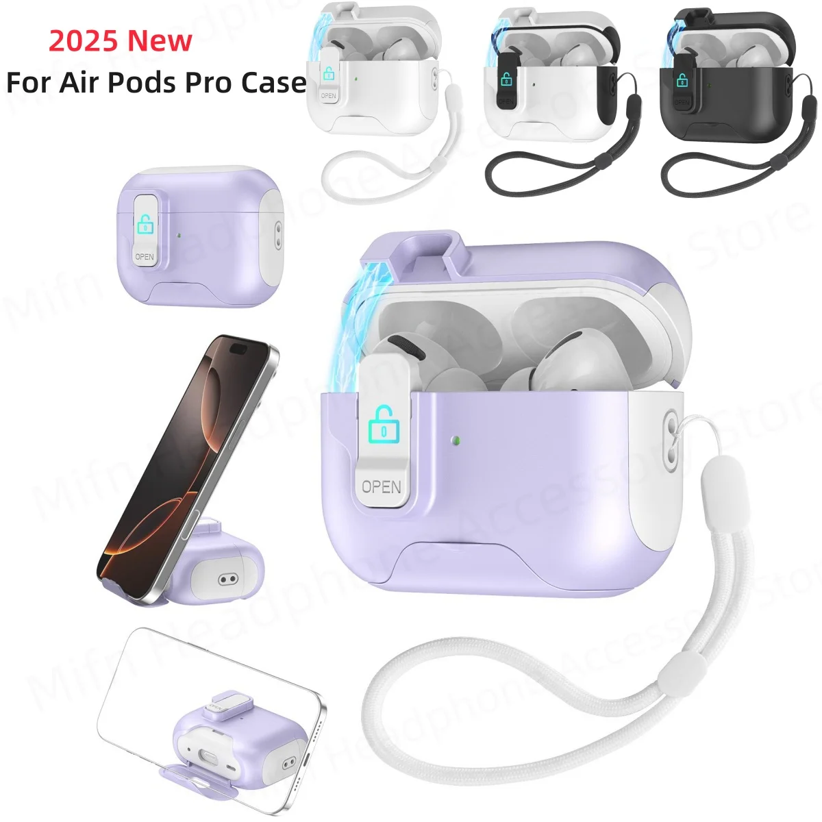 Nueva funda magnética automática para auriculares diseñada para AirPods Pro de segunda generación 2022/2023 (cable de aclaramiento) con cordón