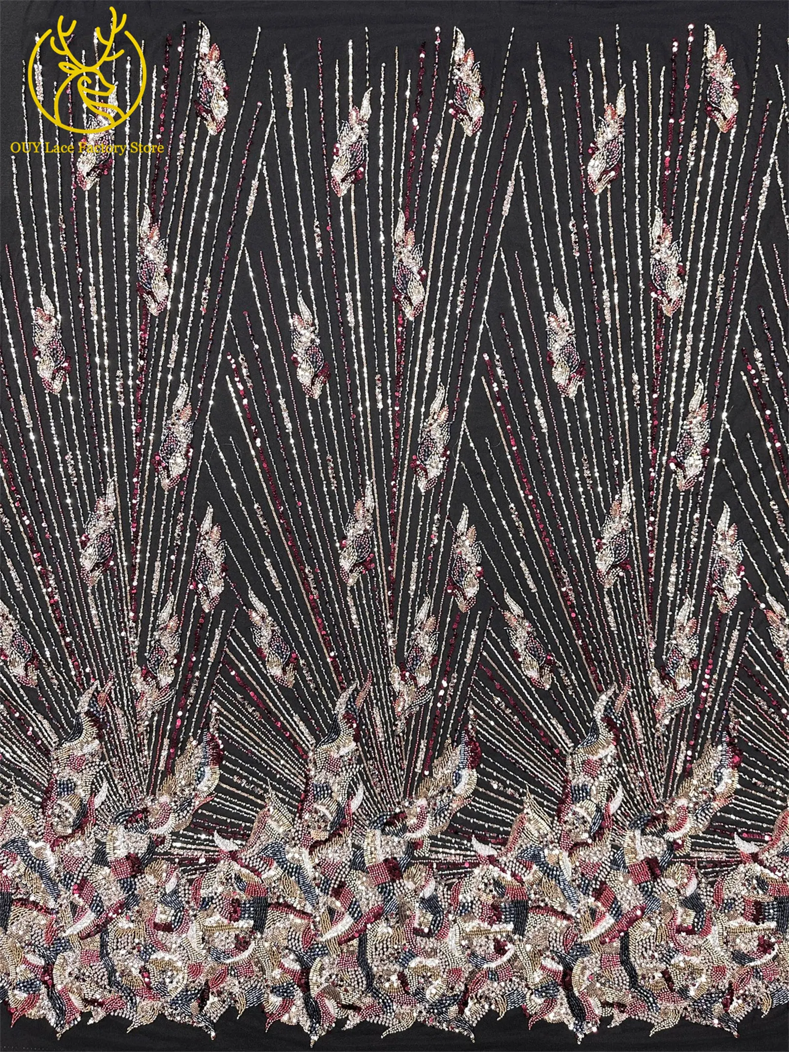 Hochwertiger nigerianischer bestickter Perlen-Spitzenstoff 2026 – Neuer Stil, afrikanische Pailletten-Mesh-Spitze, ideal zum Nähen von Hochzeitskleidern – Detail 6