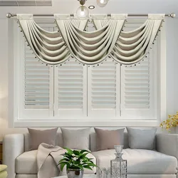 Modern Style Polyester Fabric Beige Valance Curtains Bead Tassel Wave Curtain Head For Bedroom Balcony Living Room Universal
