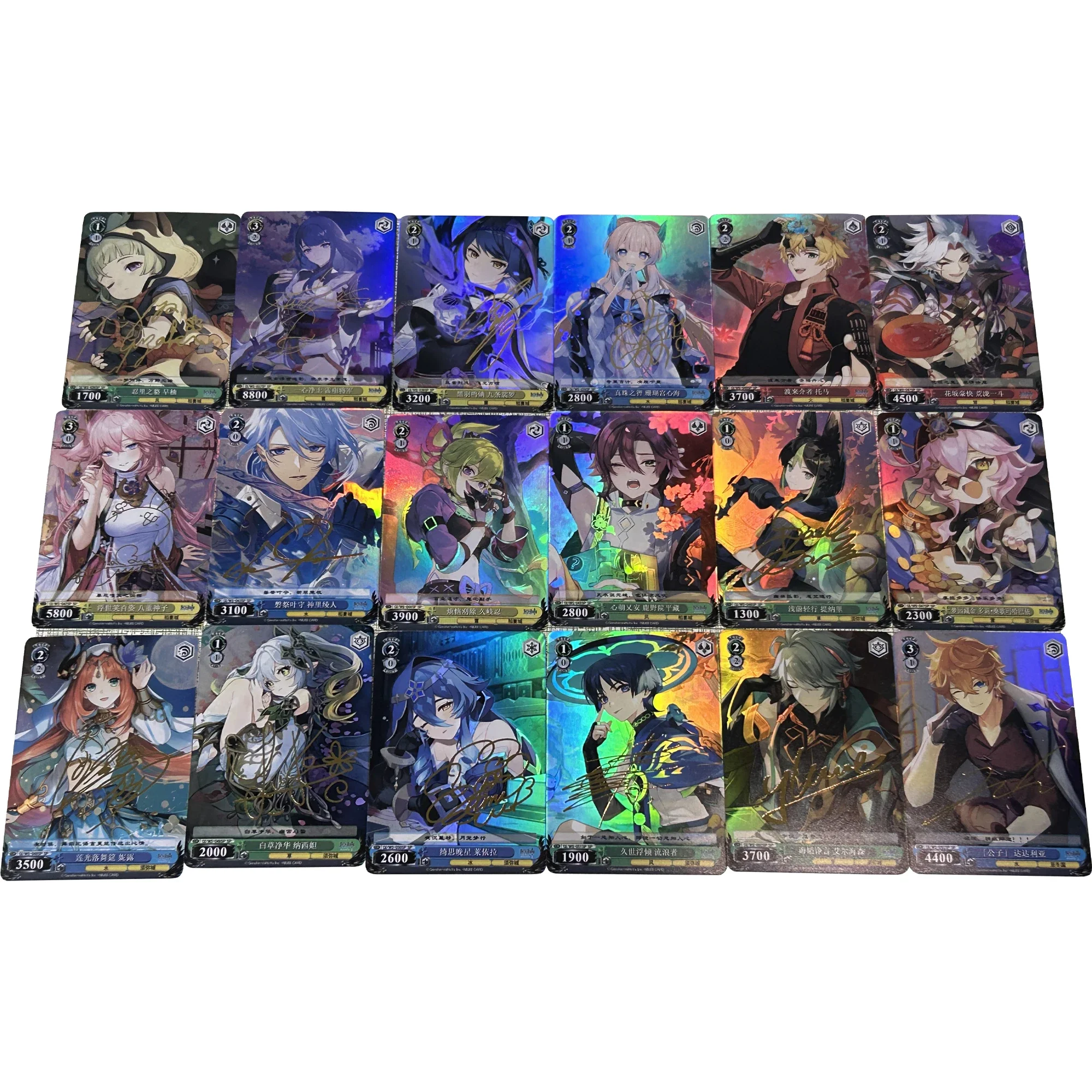 

18Pcs/set Genshin Beelzebul Ganyu Keqing Yae Miko Hu Tao Color Flash Card ACG Classic Game Anime Collection Card Diy Toy Gift