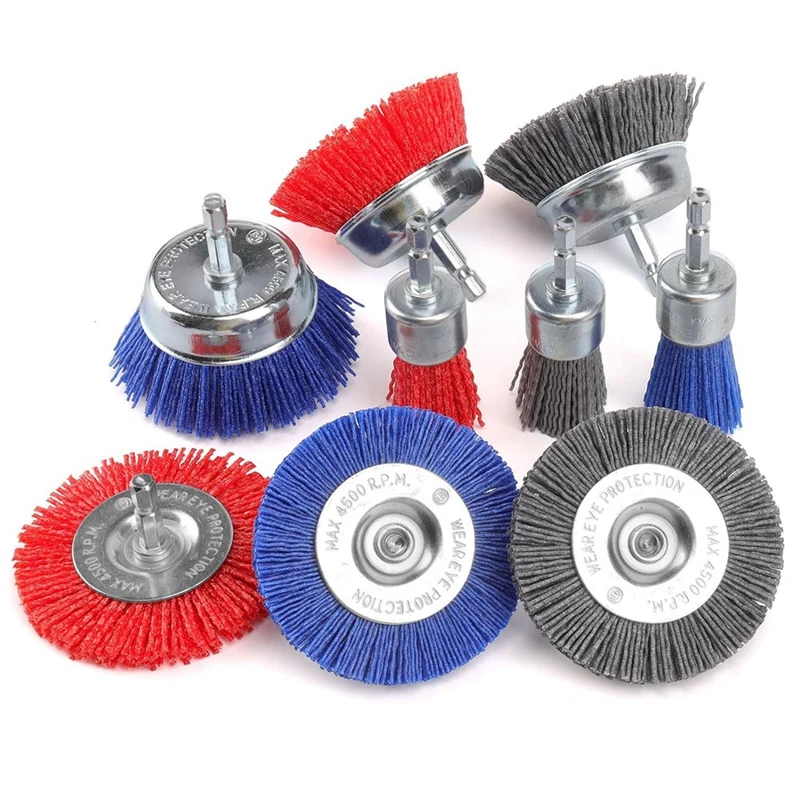 

9 Pack Nylon Filament Abrasive Brush Set Abrasive Nylon Brushes With 1/4 Inch Hex Shank For Rust Removal And Cleaning