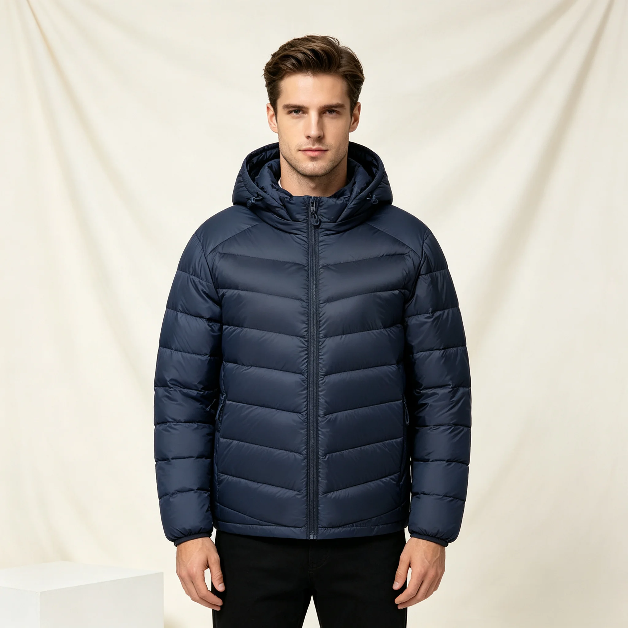 Unisex Detachable Hood Down Jacket 90% Goose Down Resistant Lightweight Puffer Coat Couple Matching Casual Commute Winter