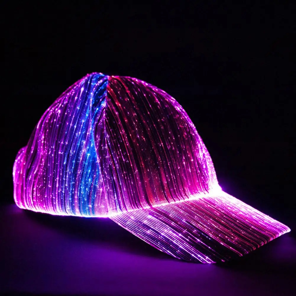 Fiber Optic LED Hat Light Up Baseball Cap Flash Glow Hat USB Rechargeable Hip-Hop Luminous Hat Halloween Cap for Party Disco Bar