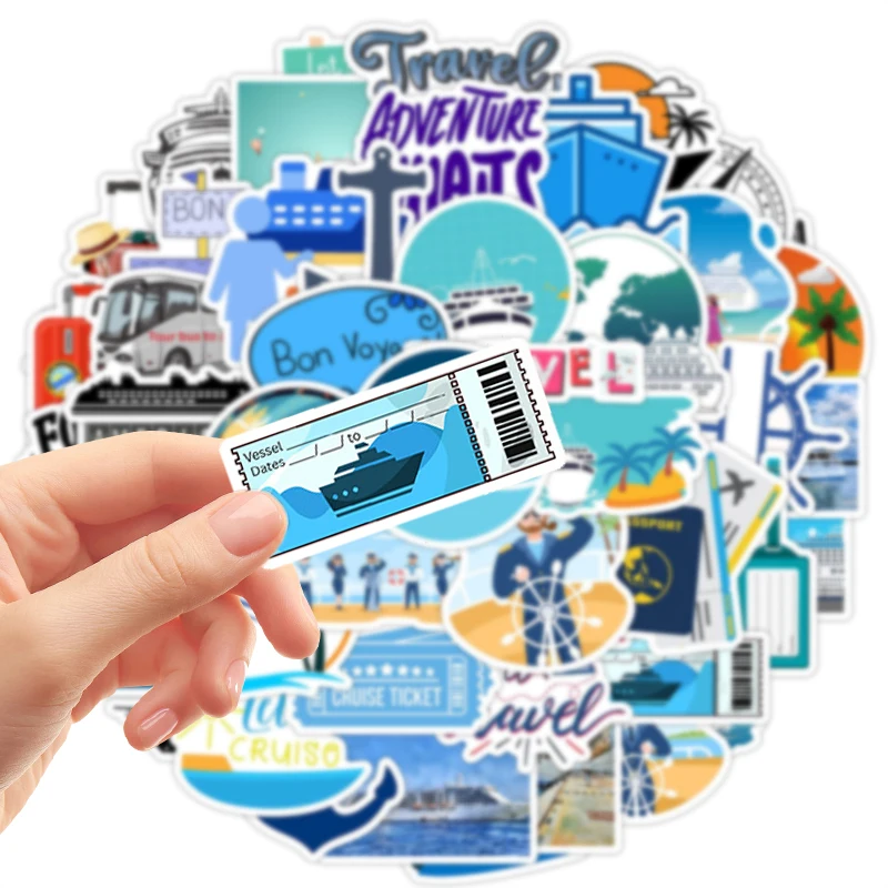 50PCS Waterproof Cruise Travel Stickers Vinyl Decals for Water Bottle Luggage Laptop Nautical Vacation Decor
