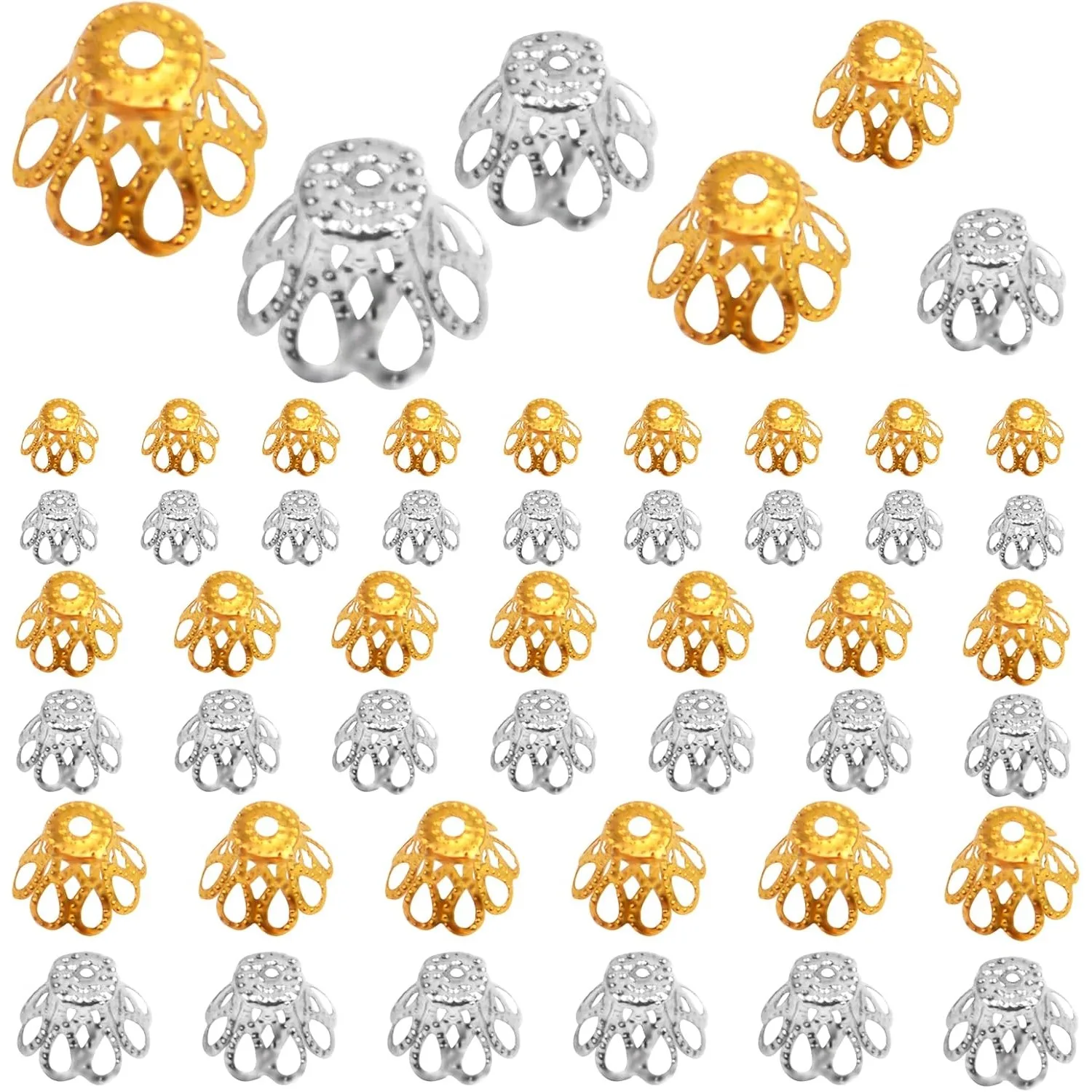 

600 шт., 3 размера, колпачки из цветочных бусин, 2 цвета, элегантное изготовление ювелирных изделий своими руками, женский день рождения
