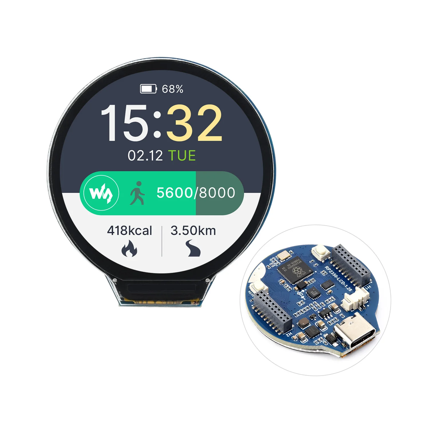 RP2350-LCD-1.28 Waveshare MCU Board 1.28inch Round LCD Dual-core Dual-architecture Design 240x240 Pixels 65K Color IPS Panel