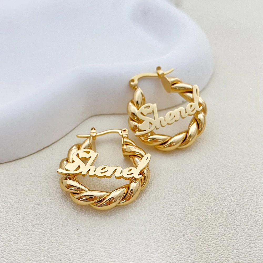 

2025 Personalized Stainless Steel Name Hoop Earrings For Women Twisted Wire Cricle Earrings Weddings Party Jewelry