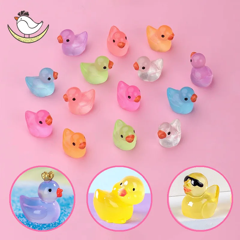 5/10Pcs Cute Duckling Glow in the Dark Decorations Toys Resin Miniature Figurines Succulent Decoration Luminous Gift Novelty Gag