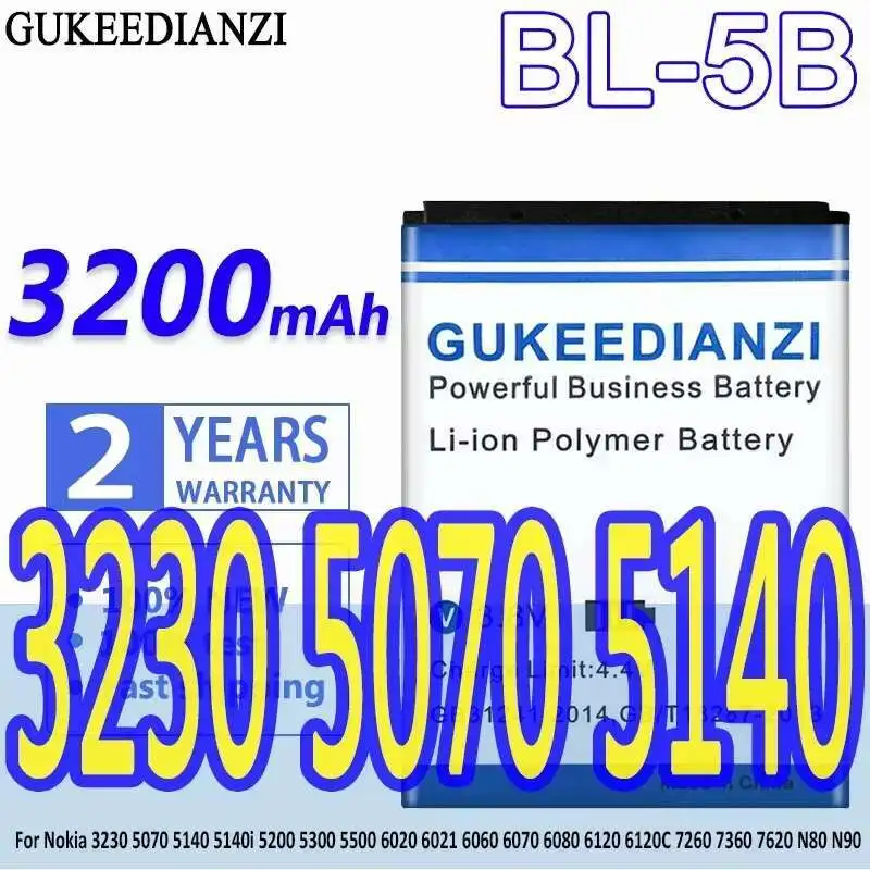 

GUKEEDIANZI BL-5B 3200 мАч BL5B BL 5B аккумулятор для Nokia 3230 5070 5140 5140i 5200 5300 5500 6020 6021 6060 6070 6080 6120