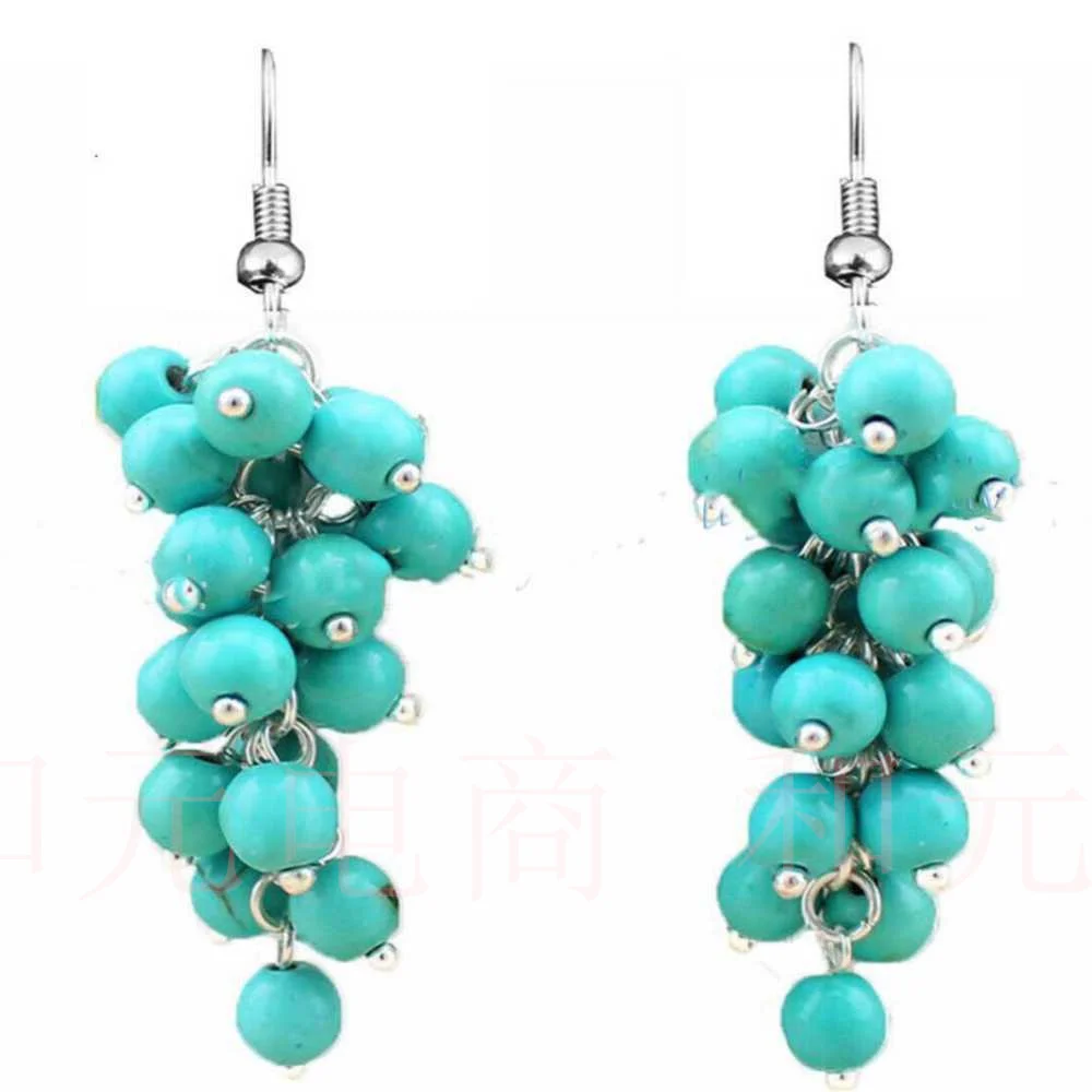 

4mm Natural Blue Turquoise Cluster Grape Round Gems Dangle Earrings Women Diy Jewelry Cultured Wedding Lucky Hook CARNIVAL