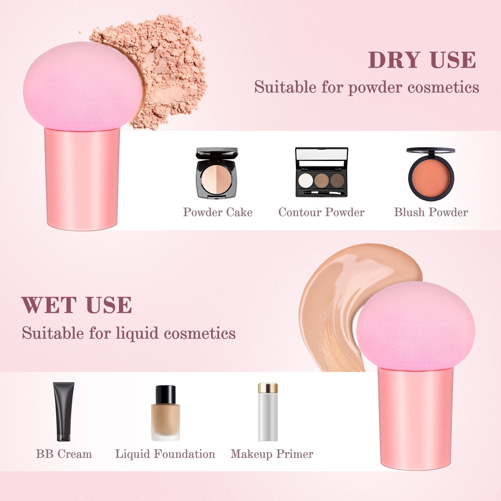 5 قطعة إسفنجة مكياج جافة ورطبة، أداة توزيع كريم الأساس لرأس الفطر لكريم أحمر الخدود، مجموعة إسفنجة وجه محمولة للسفر #5