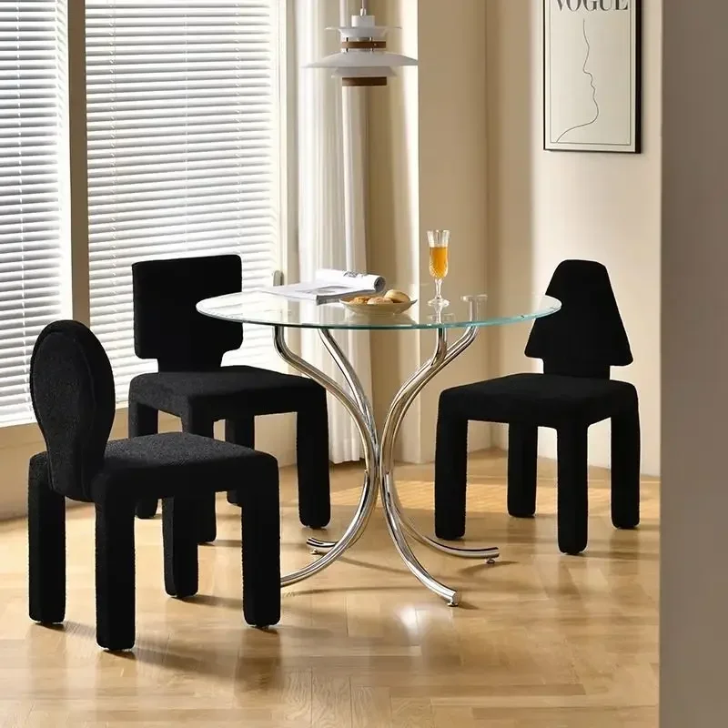 Creative Poker Influencer Home Modern Simple Ins Designer Back Makeup Stool Black Shaped Dining Chair