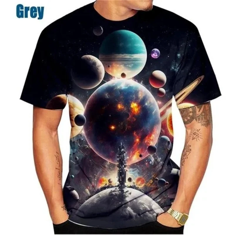 Summer New Galaxy Outer Space Planet 3D Printing T-shirt Men's Fashion Starry Sky Short-sleeved T Shirts Sport Fitness Loose Tee