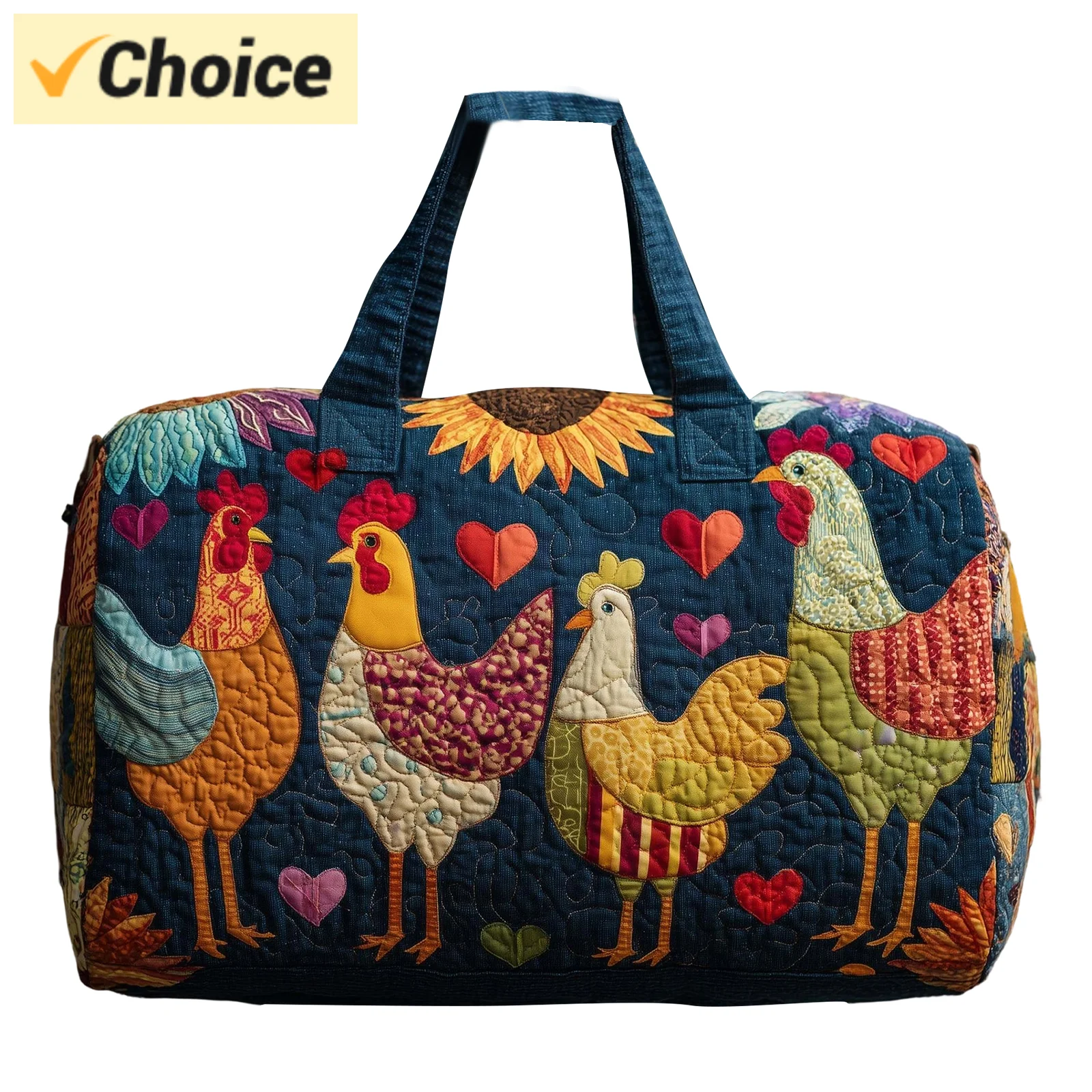 

Women's Quilted Pleated Shoulder Bag - 3D Printed Chick Series Cotton Yoga Tote Organizer, Lightweight Travel Carry-On Bag for G