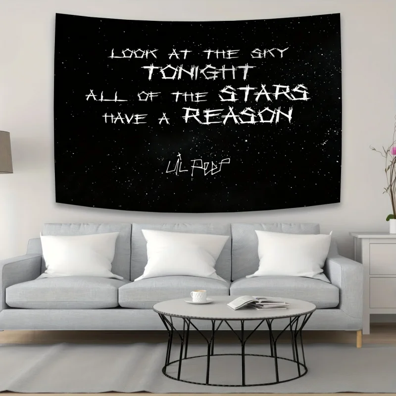 VIKAMA Lil Peep Starry Sky Lyrics Tapestry Dark Rap Background Cloth Decoración personalizada de moda para sala de estar Decoración del hogar