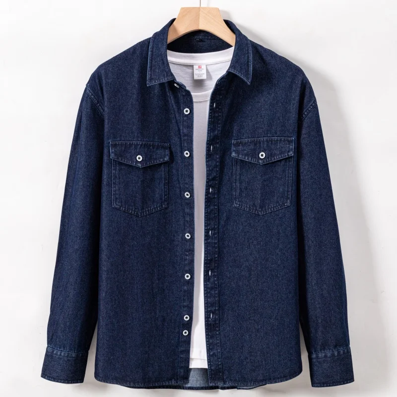 Pure Cotton Double-pocket Denim Long-sleeve Shirt Stylish Versatile Trendy Collared Shirt Casual Detailed Men's Sports Top