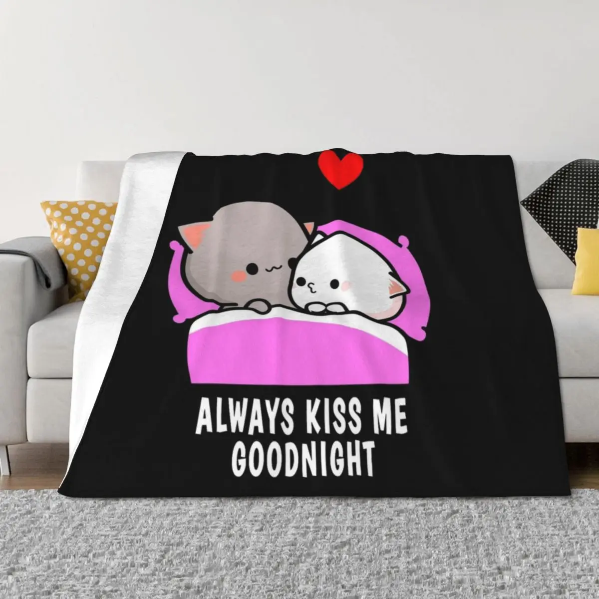 

Peach Cat and Goma Always Kiss Me Goodnight Throw Blanket Designers Decoratives funny gift Plaid on the sofa Blankets