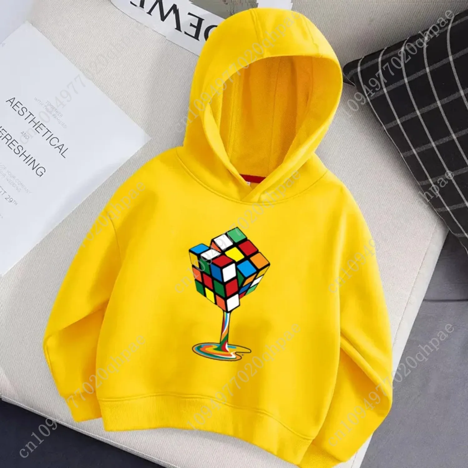 Children Autumn Brand Hoodie Rubik's Cube Pattern Hoodies for Boys Long Sleeved Cotton Jacket Coat