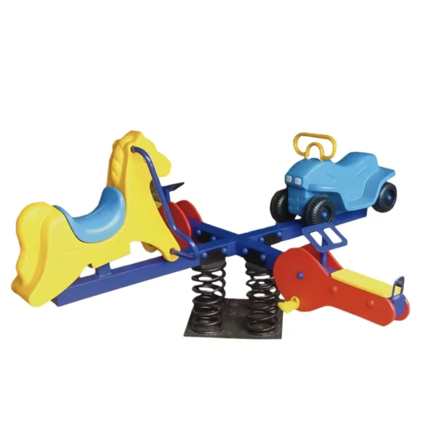 Metal See Saw, 4-Person Outdoor Playground Equipment for Kids, Spring Seesaw for Play School