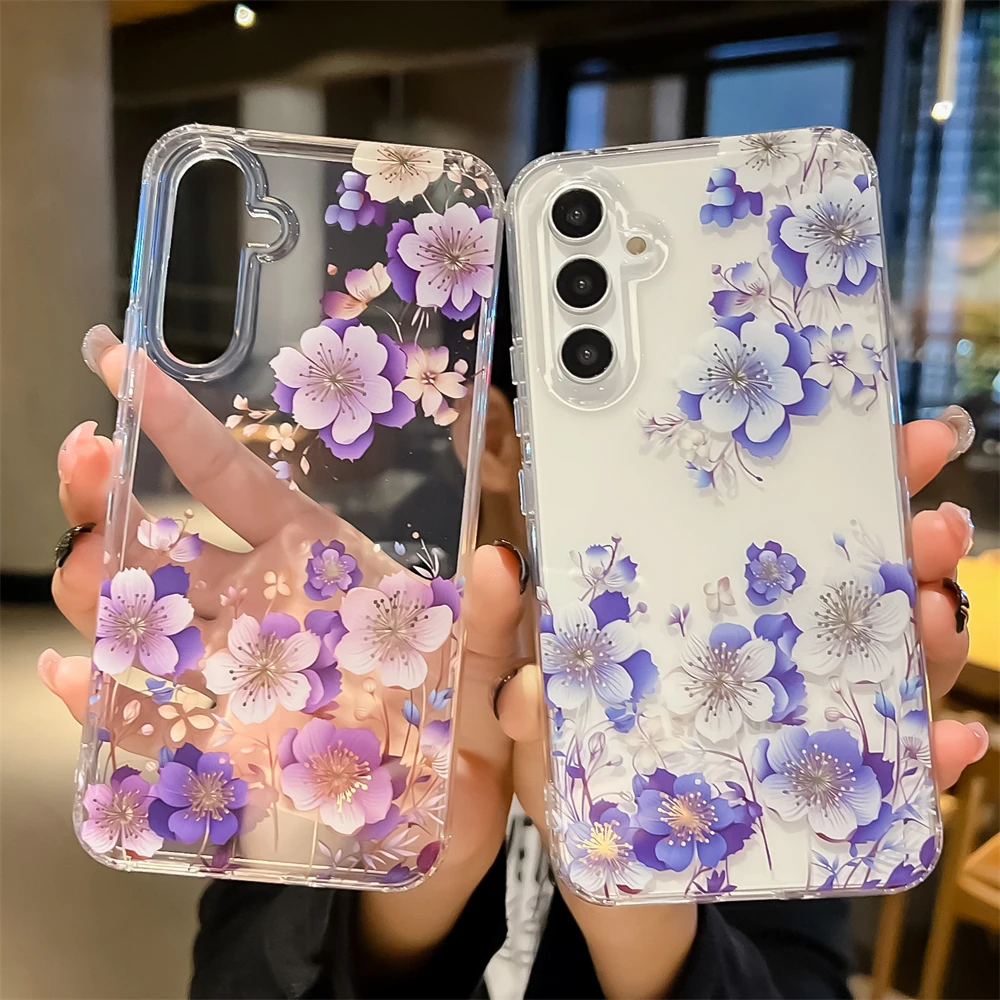 Floral Pattern Clear Case for Samsung Galaxy A35 A13 A14 A23 A34 A52 A53 A54 A55 A15 5G Shockproof Cover Gift for Girl Women