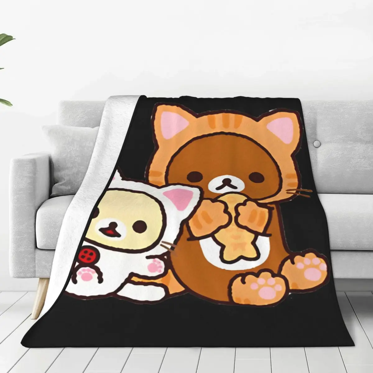 Super Warm Blankets Picnic Rilakkuma Cartoon Throw Blanket Flannel Bedspread For Couch Bed Graphic Sofa Bed Cover