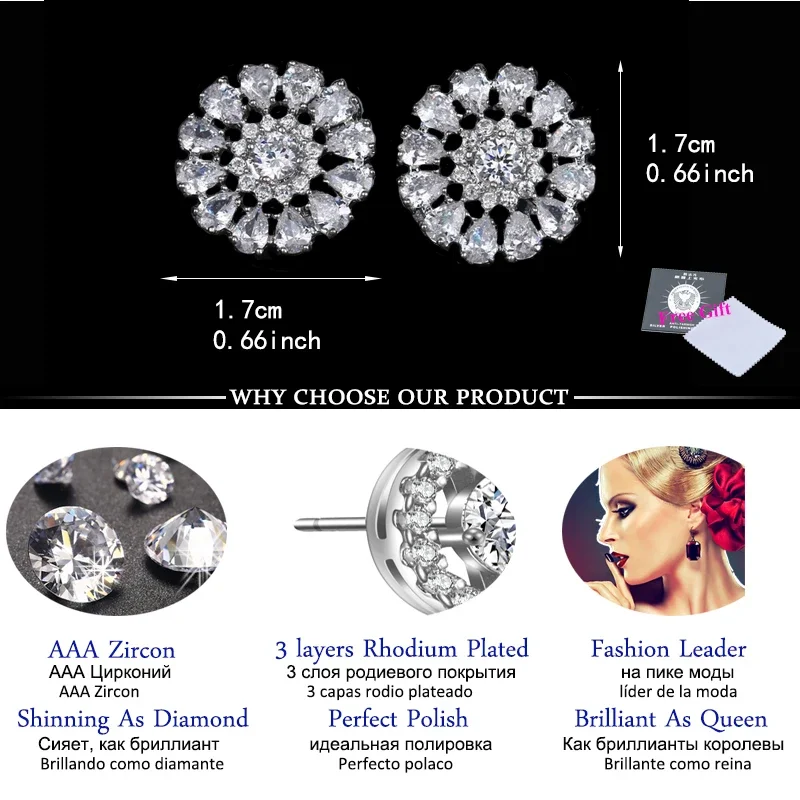 LXOEN Ethnic Green Crystal Stud Earrings For Women Silver Color Flower Studs Ear AAA Zircon Earrings Jewelry Gift Pendientes
