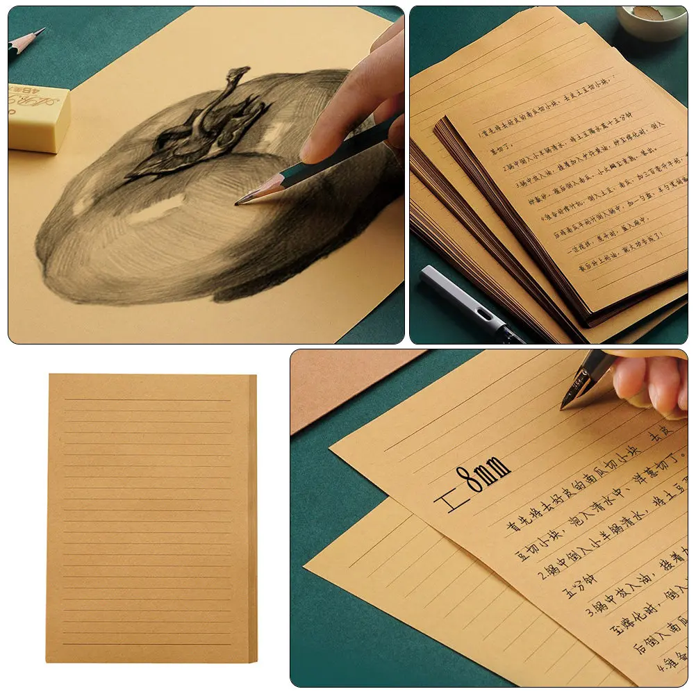 100 Sheets Writing Letter Papers Kraft Stationery Paper for Notes Poems Lyrics Announcements Greetings Retro Style Message Paper