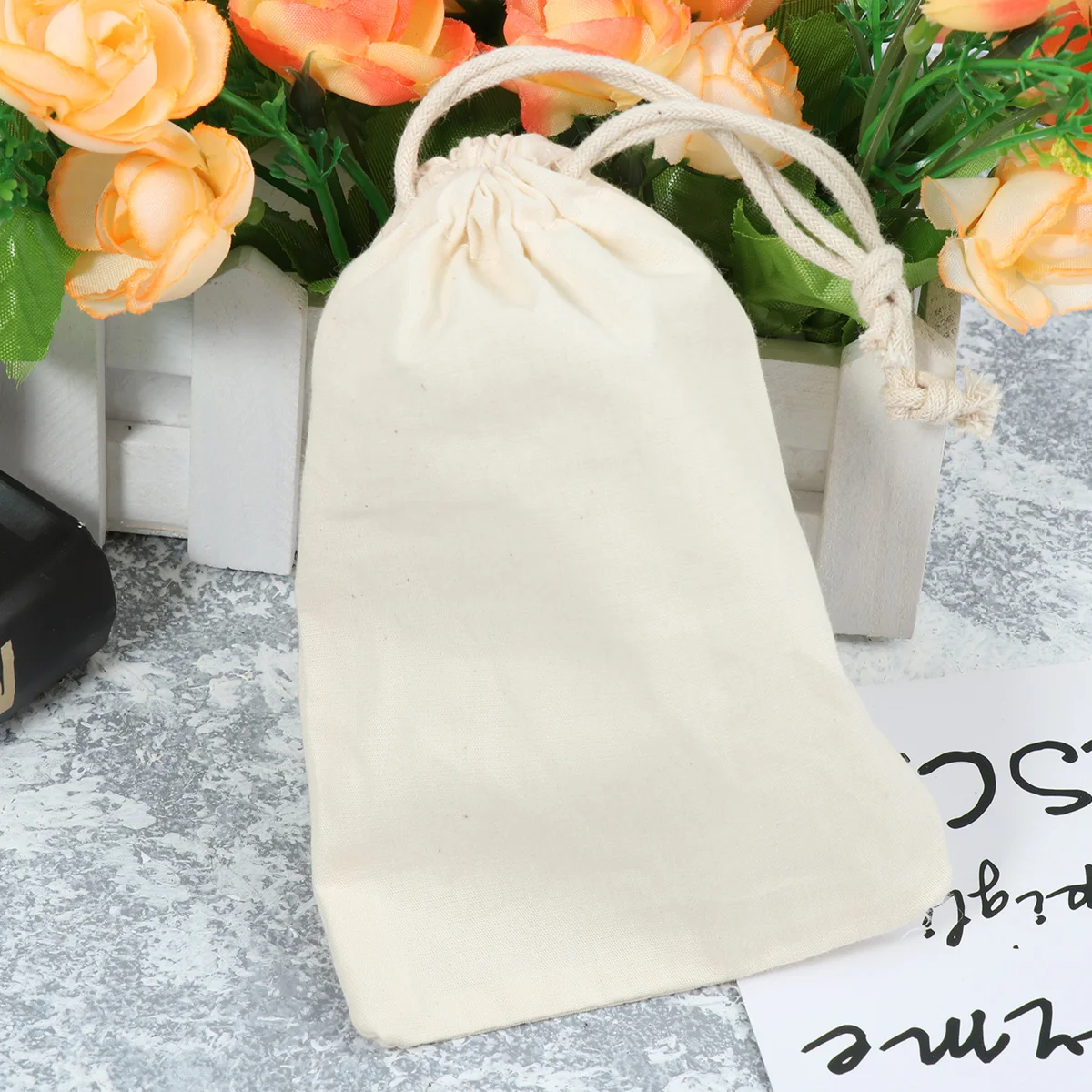 

12pcs Gift Wedding Favor Cotton Drawstring Storage Beige 10X14.5Cm Jewelry Pouches Party Favor Organza Bags Trinket Bags