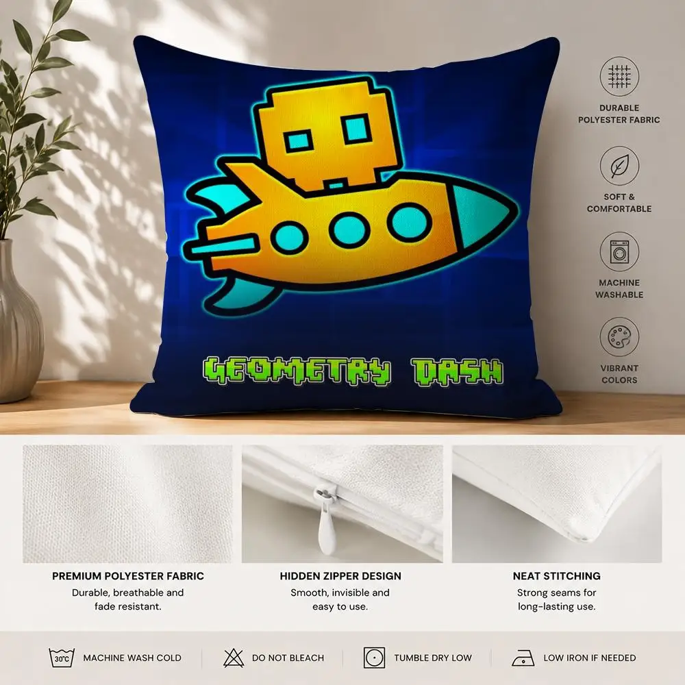 G-Geometry Dash V-Video Cushion Cover 40x40cm Square Decorative Sofa Cushion Cover Bedroom Living Room Home Decor Gift
