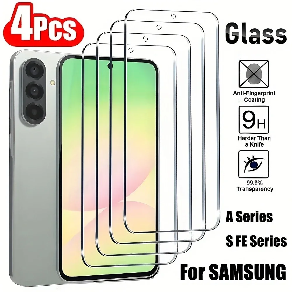 4Pcs High Definition Tempered Glass for Samsung Galaxy A16 A25 A26 A36 A55 A56 Screen Protector for Samsung A15 A33 A42 A53 A73