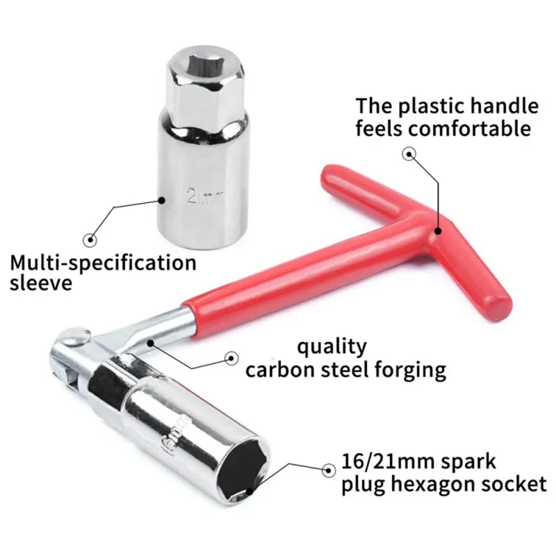 A03F-Chiave a bussola Strumento per la rimozione della candela 16Mm/18Mm/21Mm Chiave con impugnatura a T Kit di attrezzi per auto per la riparazione di motocicli