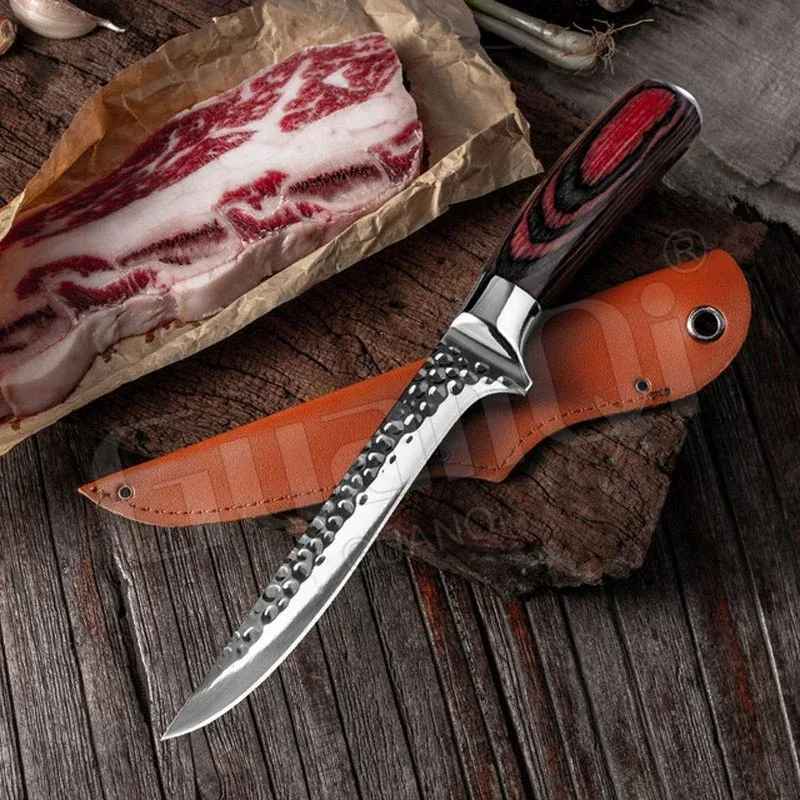 Forged Stainless Steel Boning Knife Kitchen Chef Meat Cleaver Butcher Knife Slicing Fishing Knife Wood Handle Cooking Tools