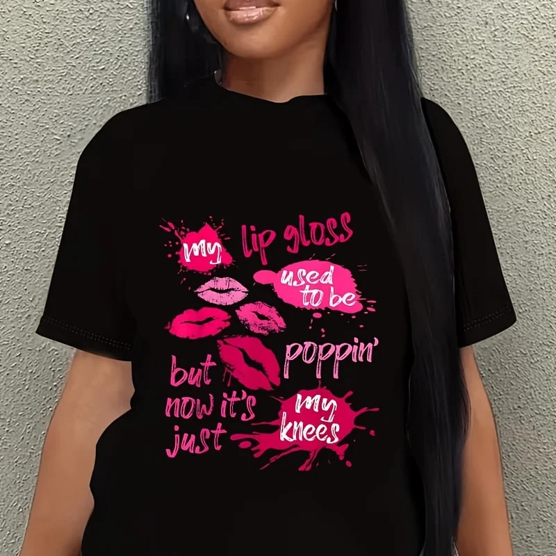 My Lip Gloss Used to Be Poppin' Women's Joke Saying Lips Women's Plus Size T-Shirt 100% Cotton 220g