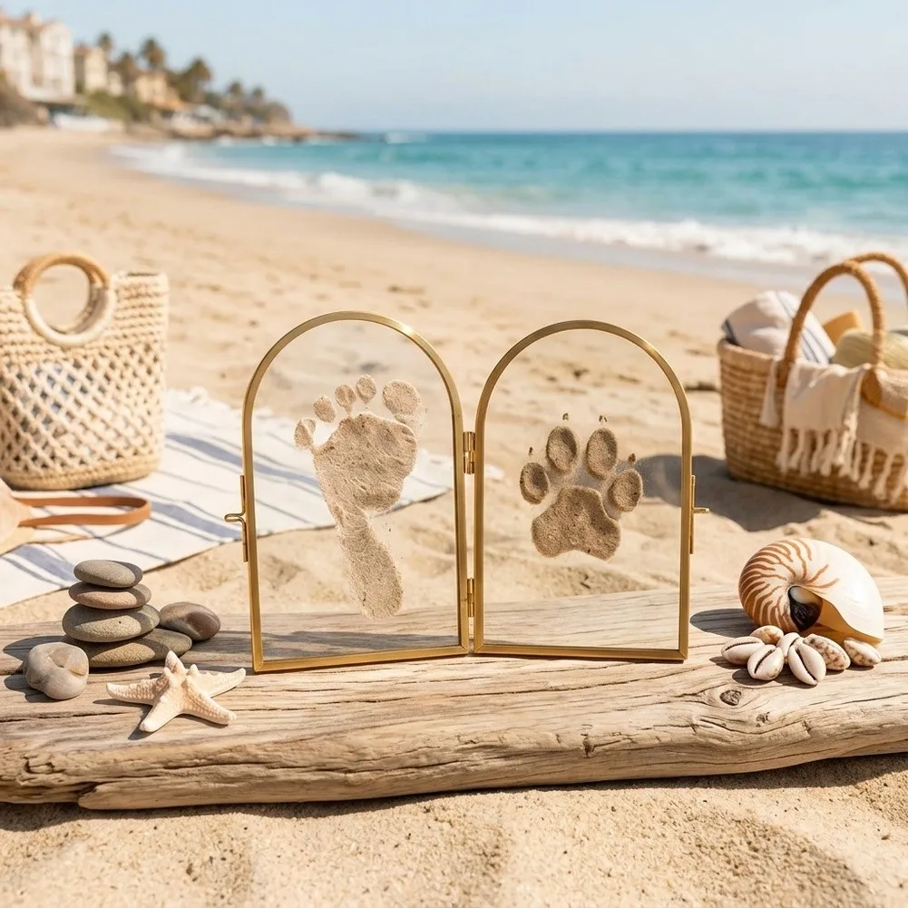 Baby & Pet Keepsake Frame Kit with Dual-Sided Glass Exposure and Gold Metal Frame Assembly for Memory-Based Home Decoration