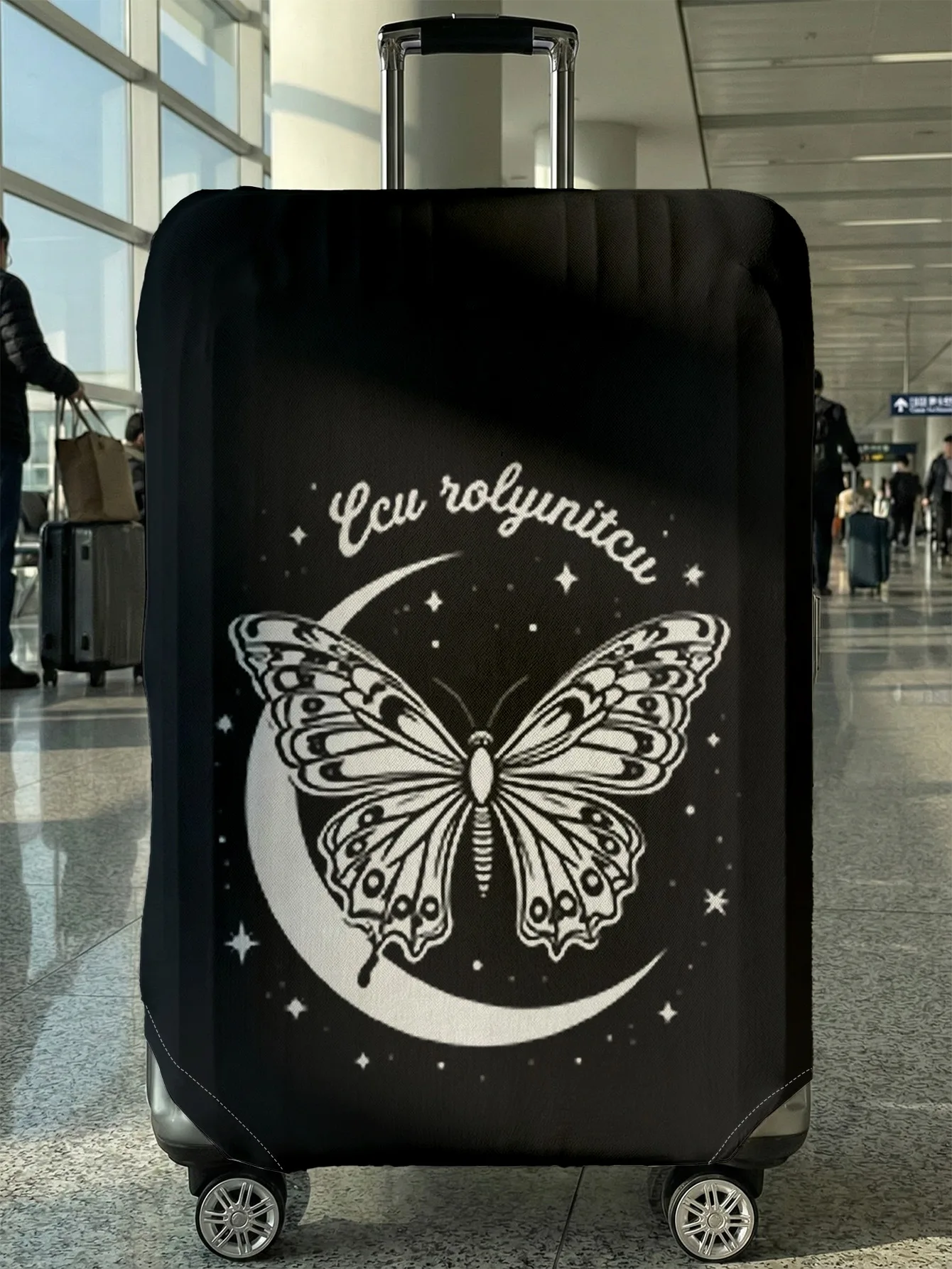 

Black White Moon Butterfly Print Luggage Cover, Suitable for 18-32 Inch Luggage Cover, Luggage Handle Glove, Travel Accessories