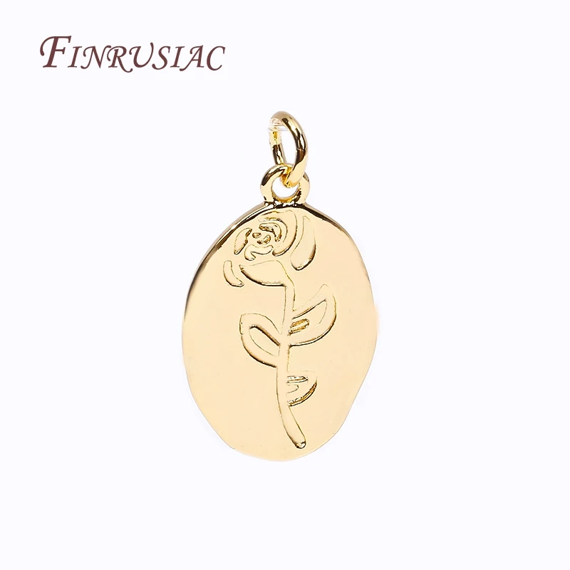 18K Gold Plated Rose Pattern Pendants For Making Necklace,Fashion Oval Metal Charms DIY Jewelry Making Findings Accessories