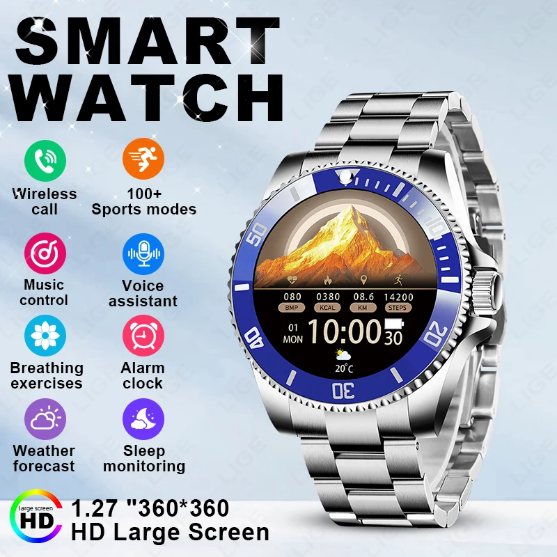 

LIGE 2026 New Steel Smart Watch Men 1.27"HD Screen Bluetooth Call Sports Men's Watches IP68 Waterproof Health Fitness Smartwatch